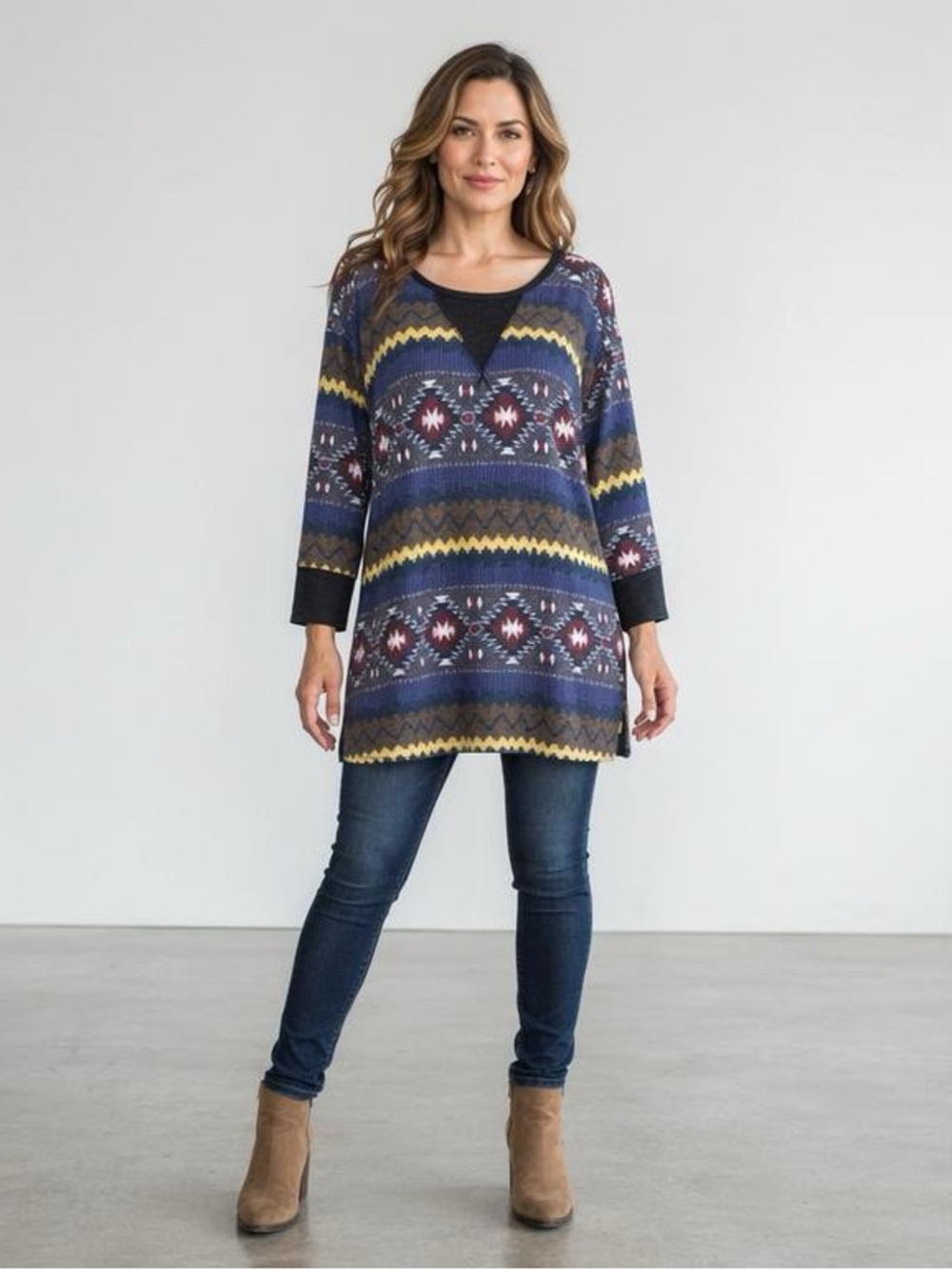 Dear Scarlett Soft & Cozy Tunic Bold Aztec Inspired with Geometric Print